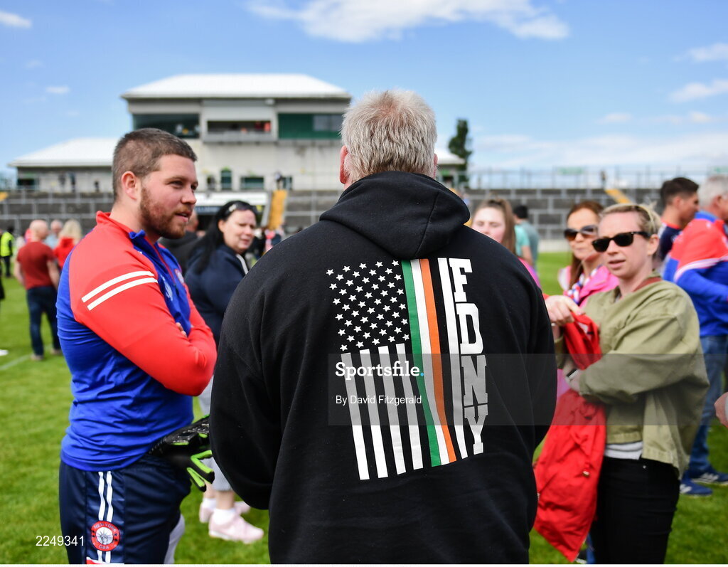 4 June 2022; New York supporters after the Tailteann Cup Quarter-Final match between Offaly and New York at O'Connor Park in Tullamore, Offaly. Photo by David Fitzgerald/Sportsfile