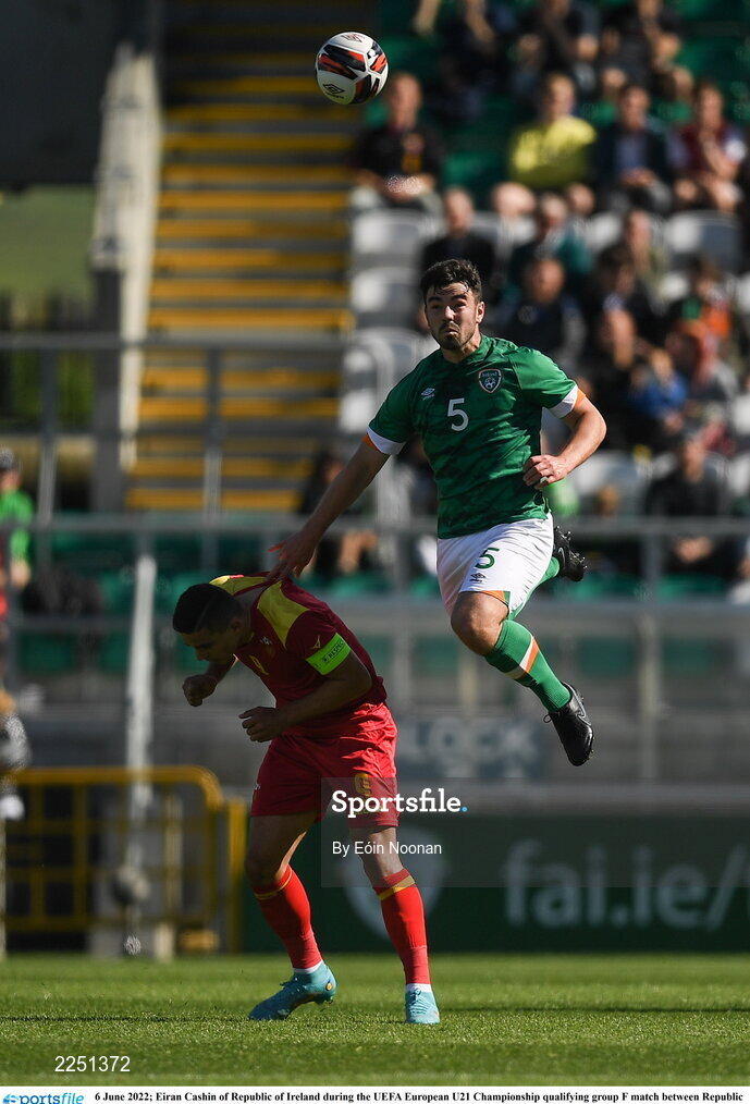 6 June 2022; Eiran Cashin of Republic of Ireland during the UEFA European U21 Championship qualifying group F match between Republic of Ireland and Montenegro at Tallaght Stadium in Dublin. Photo by Eóin Noonan/Sportsfile