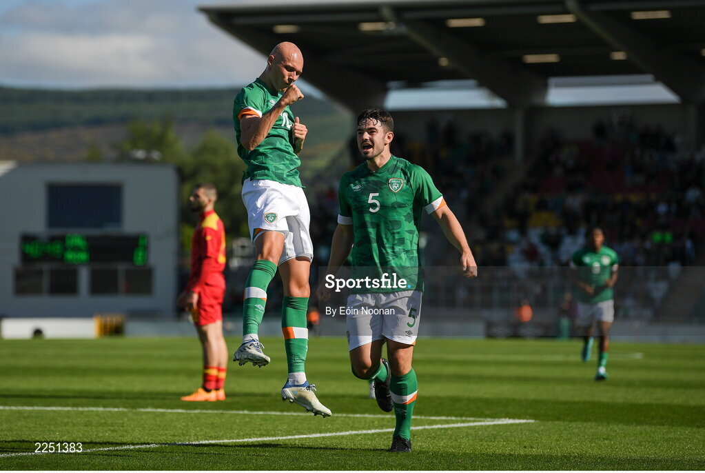 6 June 2022; Will Smallbone of Republic of Ireland celebrates after scoring his side's first goal during the UEFA European U21 Championship qualifying group F match between Republic of Ireland and Montenegro at Tallaght Stadium in Dublin. Photo by Eóin Noonan/Sportsfile