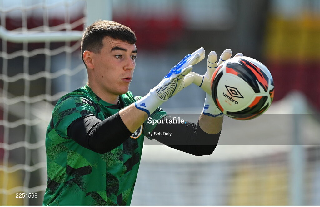 6 June 2022; Republic of Ireland goalkeeper Luke McNicholas before the UEFA European U21 Championship qualifying group F match between Republic of Ireland and Montenegro at Tallaght Stadium in Dublin. Photo by Seb Daly/Sportsfile