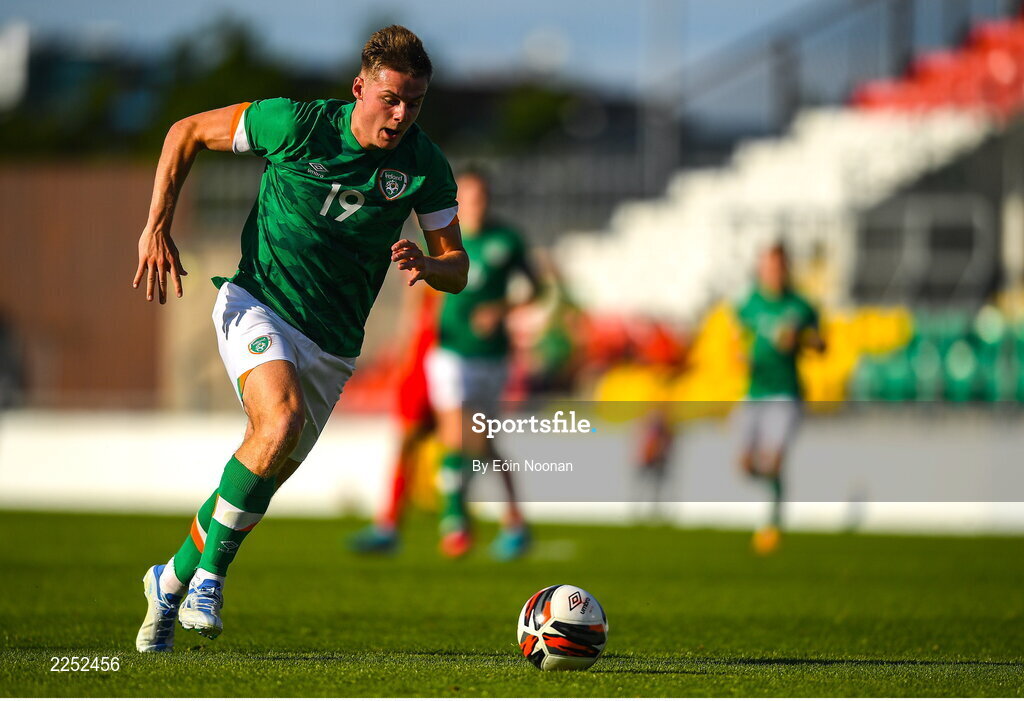 6 June 2022; Evan Ferguson of Republic of Ireland during the UEFA European U21 Championship qualifying group F match between Republic of Ireland and Montenegro at Tallaght Stadium in Dublin. Photo by Eóin Noonan/Sportsfile