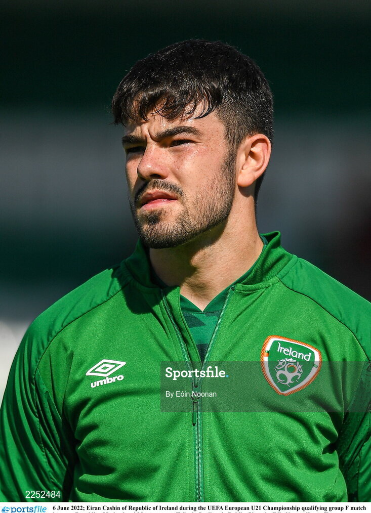 6 June 2022; Eiran Cashin of Republic of Ireland during the UEFA European U21 Championship qualifying group F match between Republic of Ireland and Montenegro at Tallaght Stadium in Dublin. Photo by Eóin Noonan/Sportsfile