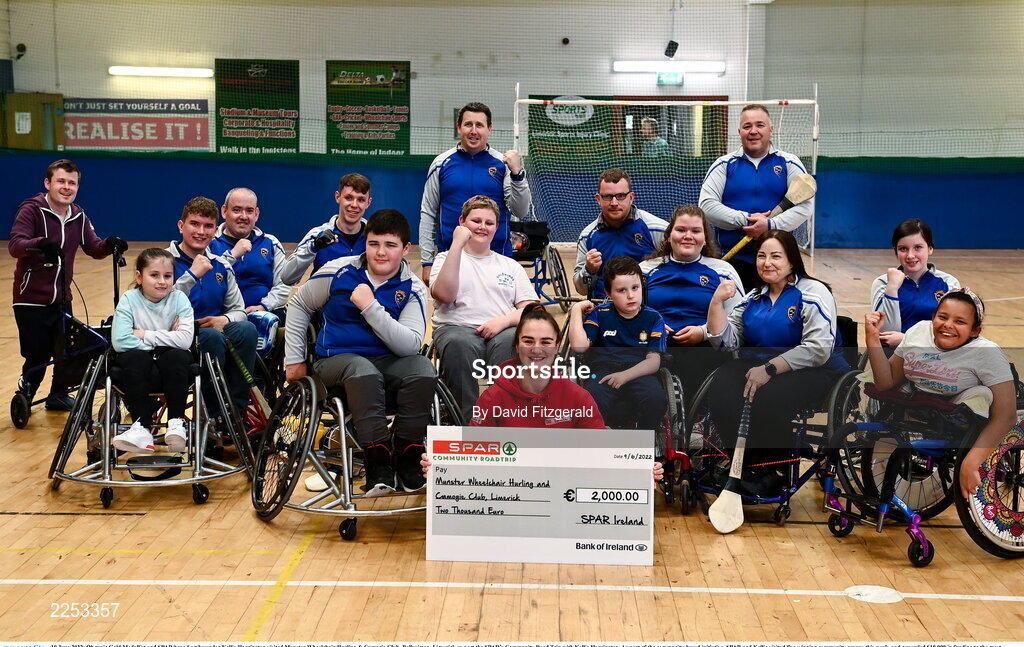 10 June 2022; Olympic Gold Medallist and SPAR brand ambassador Kellie Harrington visited Munster Wheelchair Hurling & Camogie Club, Ballysimon, Limerick as part the SPAR’s Community Road Trip with Kellie Harrington. As part of the community-based initiative, SPAR and Kellie visited five winning community groups this week, and rewarded €10,000 in funding to the most deserving clubs, people and groups, including Munster Wheelchair Hurling & Camogie Club, Ballysimon, Limerick. For further information: visit www.spar.ie Photo by David Fitzgerald/Sportsfile