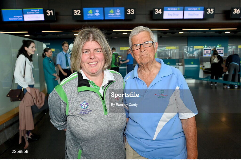 17 June 2022; Special Olympics’ Team Ireland jetted off to Berlin today on Aer Lingus flight EI336 ahead of the 2022 Special Olympics German National Games. Taking place between 19-24 June, these Games will be the largest sporting and humanitarian event in the world and are an important stepping stone towards the 2023 World Summer Games, which will also take place in Berlin. As official airline of Special Olympics Ireland, Aer Lingus ground staff and flight crew were on hand to lend their support and wish Team Ireland well as they embarked on their journey to Berlin. Pictured is open water swimmer Aisling Beacom, with her mother Pam. Photo by Ramsey Cardy/Sportsfile