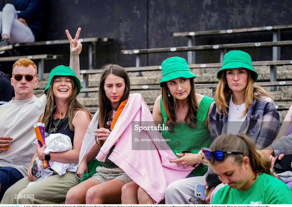 6 July 2022; Supporters of Ireland before the FIH Women's Hockey World Cup Pool A match between Ireland and Germany at Wagener Stadium in Amstelveen, Netherlands. Photo by Jeroen Meuwsen/Sportsfile