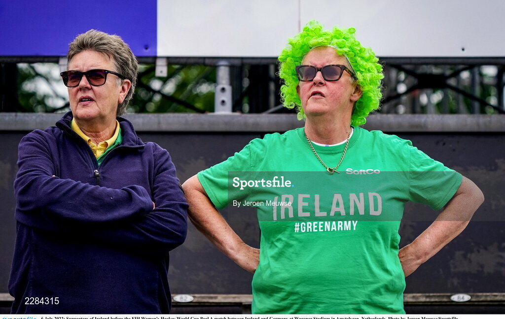 6 July 2022; Supporters of Ireland before the FIH Women's Hockey World Cup Pool A match between Ireland and Germany at Wagener Stadium in Amstelveen, Netherlands. Photo by Jeroen Meuwse/Sportsfile