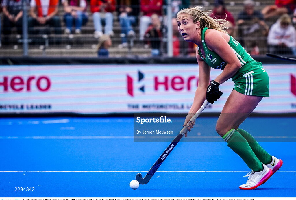 6 July 2022; Sarah Hawkshaw of Ireland in action during the FIH Women's Hockey World Cup Pool A match between Ireland and Germany at Wagener Stadium in Amstelveen, Netherlands. Photo by Jeroen Meuwsen/Sportsfile