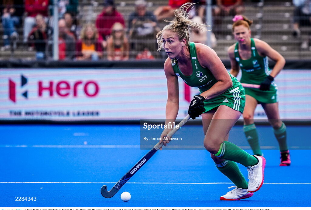 6 July 2022; Sarah Hawkshaw of Ireland in action during the FIH Women's Hockey World Cup Pool A match between Ireland and Germany at Wagener Stadium in Amstelveen, Netherlands. Photo by Jeroen Meuwsen/Sportsfile