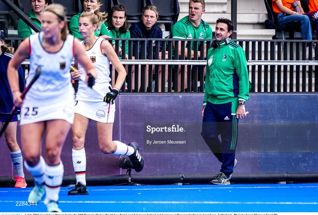 6 July 2022; Coach Sean Dancer during the FIH Women's Hockey World Cup Pool A match between Ireland and Germany at Wagener Stadium in Amstelveen, Netherlands. Photo by Jeroen Meuwsen/Sportsfile