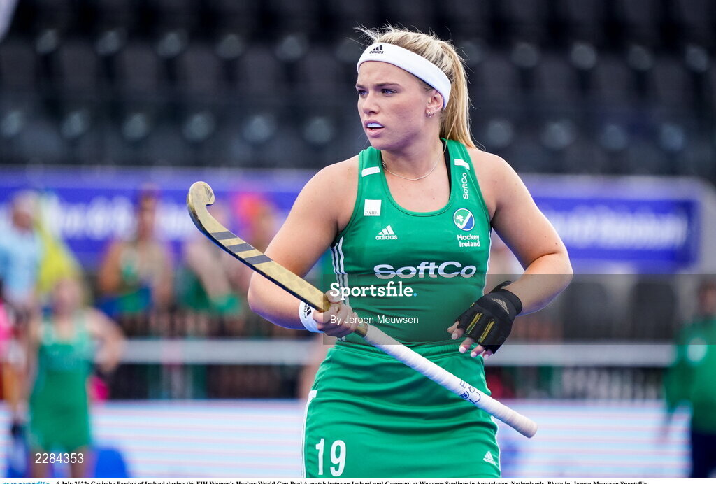 6 July 2022; Caoimhe Perdue of Ireland during the FIH Women's Hockey World Cup Pool A match between Ireland and Germany at Wagener Stadium in Amstelveen, Netherlands. Photo by Jeroen Meuwsen/Sportsfile
