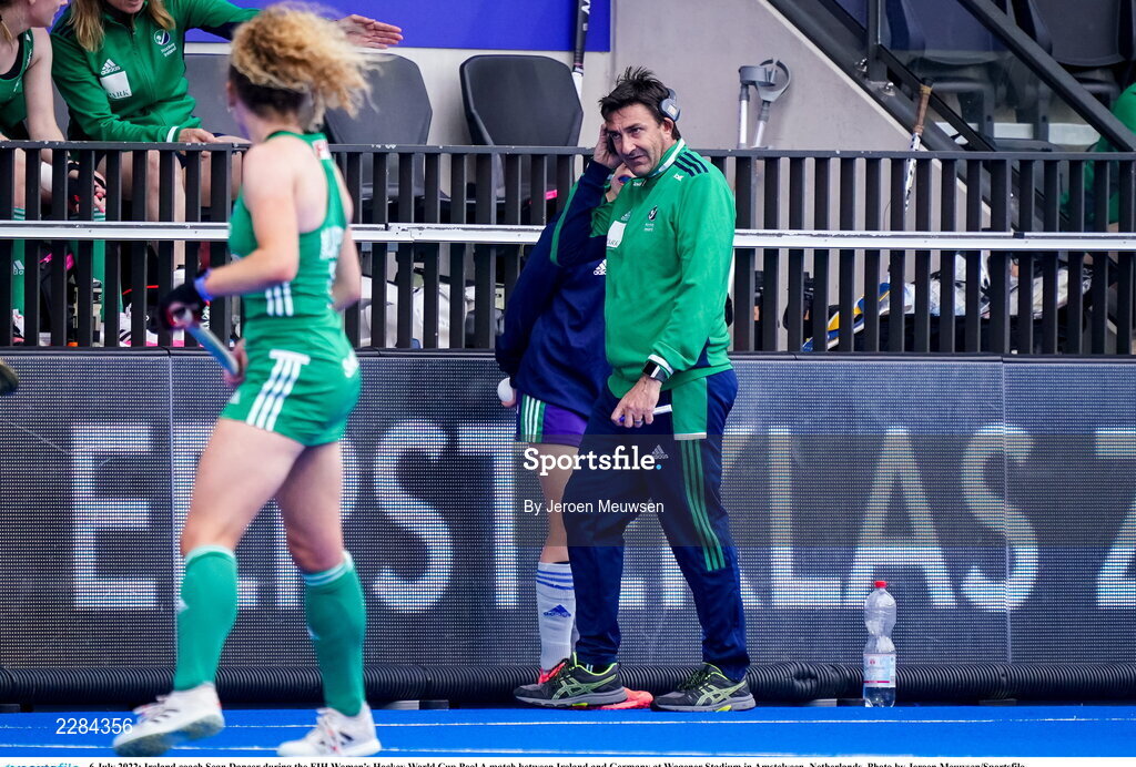 6 July 2022; Ireland coach Sean Dancer during the FIH Women's Hockey World Cup Pool A match between Ireland and Germany at Wagener Stadium in Amstelveen, Netherlands. Photo by Jeroen Meuwsen/Sportsfile
