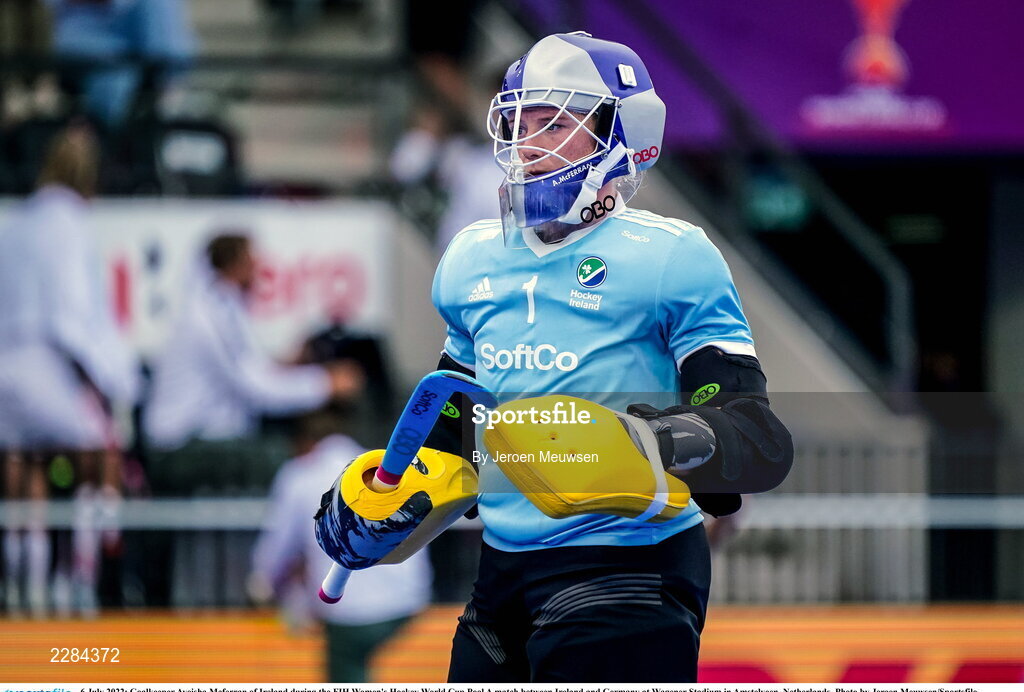 6 July 2022; Goalkeeper Ayeisha Mcferran of Ireland during the FIH Women's Hockey World Cup Pool A match between Ireland and Germany at Wagener Stadium in Amstelveen, Netherlands. Photo by Jeroen Meuwsen/Sportsfile
