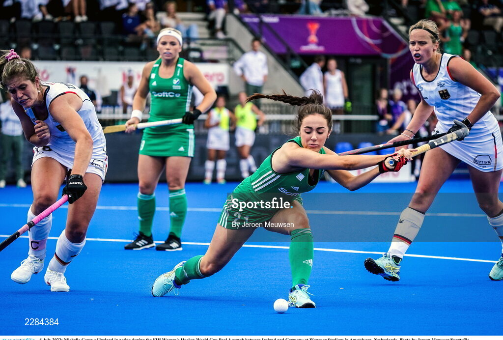 6 July 2022; Michelle Carey of Ireland in action during the FIH Women's Hockey World Cup Pool A match between Ireland and Germany at Wagener Stadium in Amstelveen, Netherlands. Photo by Jeroen Meuwsen/Sportsfile