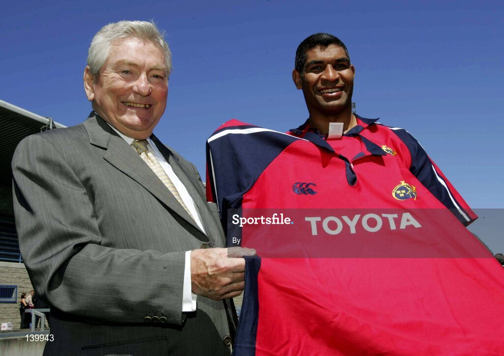 18 May 2004; Dr. Tim Mahony, Chairman, Toyota Ireland with Jim Williams, Munster captain, at the announcement that Toyota are to sponsor Munster Rugby in a three year deal. Thomond Park, Limerick. Picture credit; Kieran Clancy
