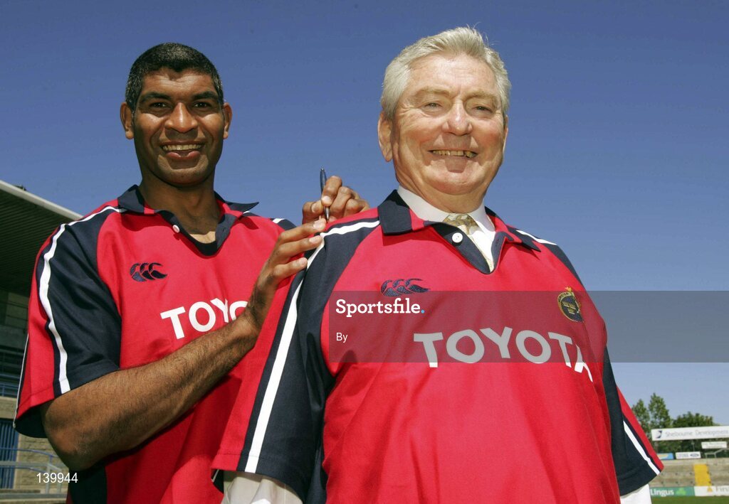 18 May 2004; Dr. Tim Mahony, Chairman, Toyota Ireland, with Jim Williams, Munster captain, at the announcement that Toyota are to sponsor Munster Rugby in a three year deal. Thomond Park, Limerick. Picture credit; Kieran Clancy