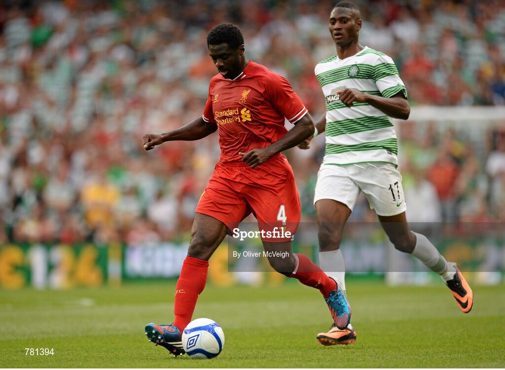 10 August 2013; Kolo Toure, Liverpool XI, in action against Amido Balde, Glasgow Celtic XI. Dublin Decider, Liverpool XI v Glasgow Celtic XI, Aviva Stadium, Lansdowne Road, Dublin. Picture credit: Oliver McVeigh / SPORTSFILE