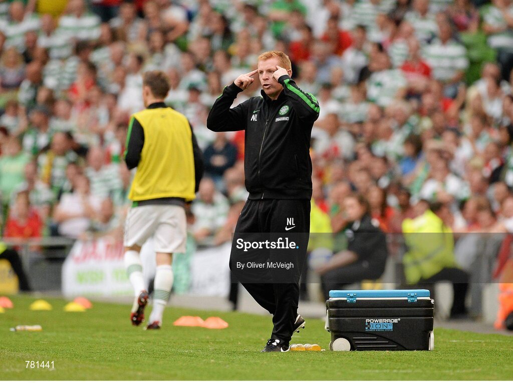 10 August 2013; Glasgow Celtic XI manager Neil Lennon watches on from the sideline during the game. Dublin Decider, Liverpool XI v Glasgow Celtic XI, Aviva Stadium, Lansdowne Road, Dublin. Picture credit: Oliver McVeigh / SPORTSFILE