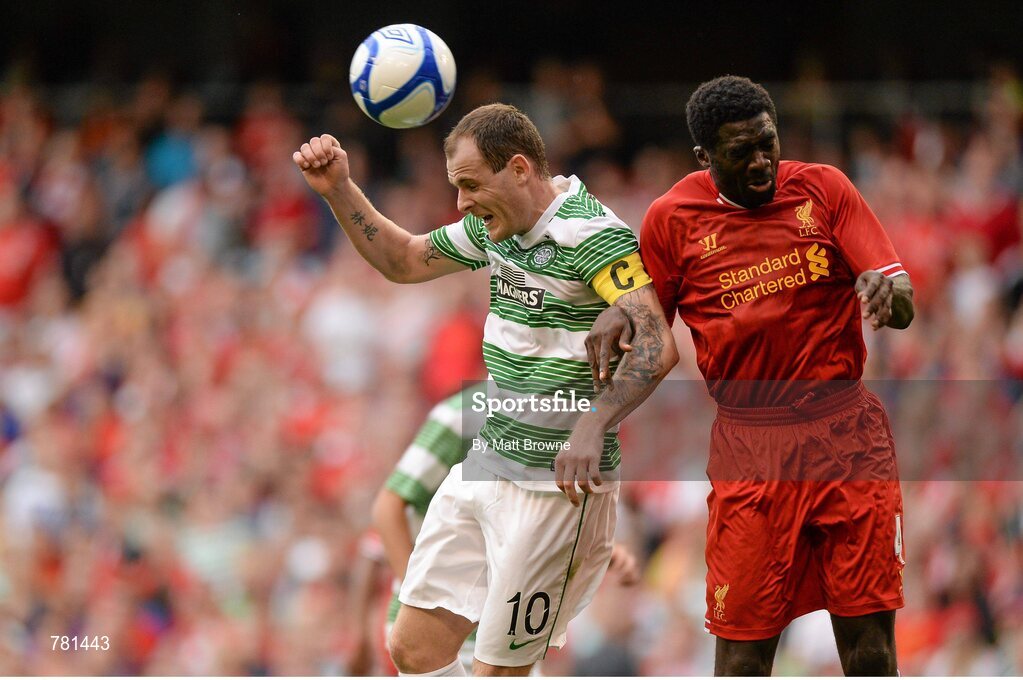 10 August 2013; Anthony Stokes, Glasgow Celtic XI, in action against Kolo Toure, Liverpool XI. Dublin Decider, Liverpool XI v Glasgow Celtic XI, Aviva Stadium, Lansdowne Road, Dublin. Picture credit: Matt Browne / SPORTSFILE