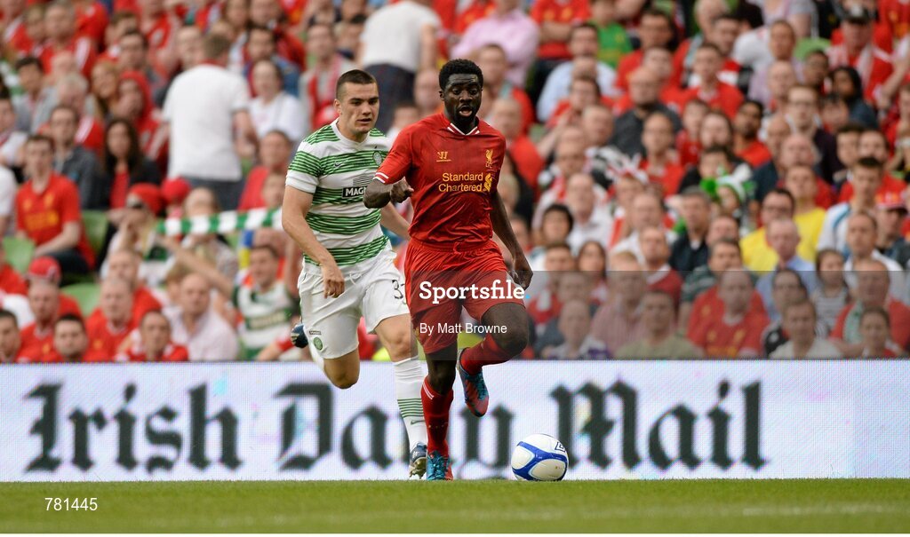 10 August 2013; Kolo Toure, Liverpool XI, in action against Tony Watt, Glasgow Celtic XI. Dublin Decider, Liverpool XI v Glasgow Celtic XI, Aviva Stadium, Lansdowne Road, Dublin. Picture credit: Matt Browne / SPORTSFILE