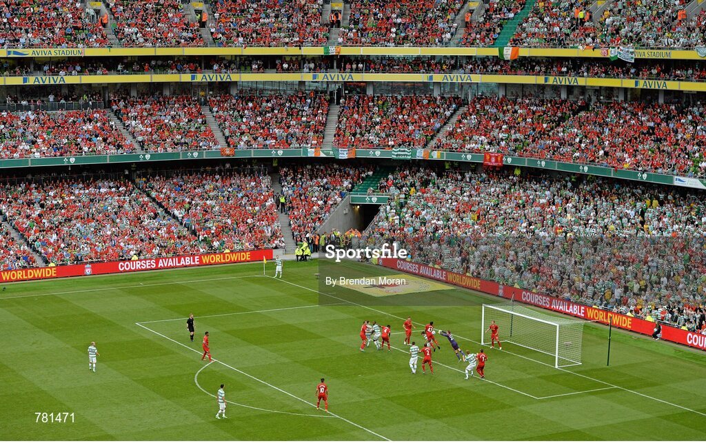 10 August 2013; A general view of the Aviva Stadium during the game between Liverpool XI and Glasgow Celtic XI. Dublin Decider, Liverpool XI v Glasgow Celtic XI, Aviva Stadium, Lansdowne Road, Dublin. Picture credit: Brendan Moran / SPORTSFILE