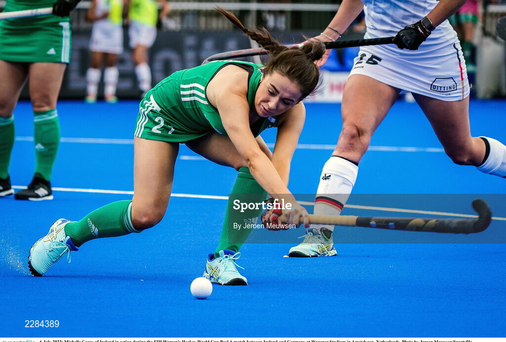6 July 2022; Michelle Carey of Ireland in action during the FIH Women's Hockey World Cup Pool A match between Ireland and Germany at Wagener Stadium in Amstelveen, Netherlands. Photo by Jeroen Meuwsen/Sportsfile