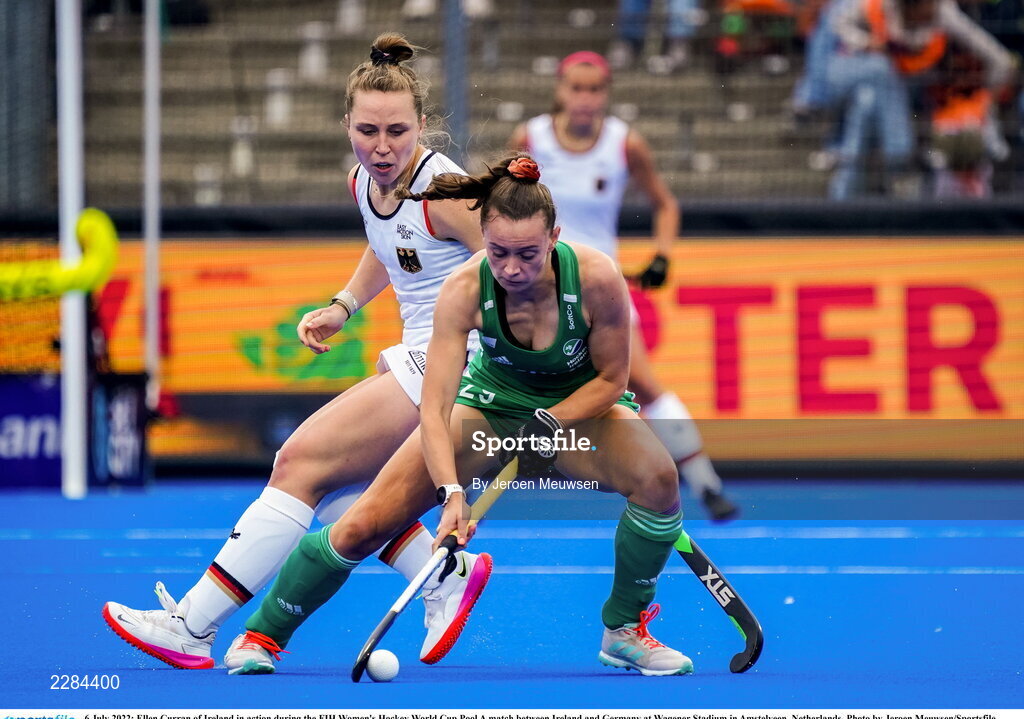6 July 2022; Ellen Curran of Ireland in action during the FIH Women's Hockey World Cup Pool A match between Ireland and Germany at Wagener Stadium in Amstelveen, Netherlands. Photo by Jeroen Meuwsen/Sportsfile