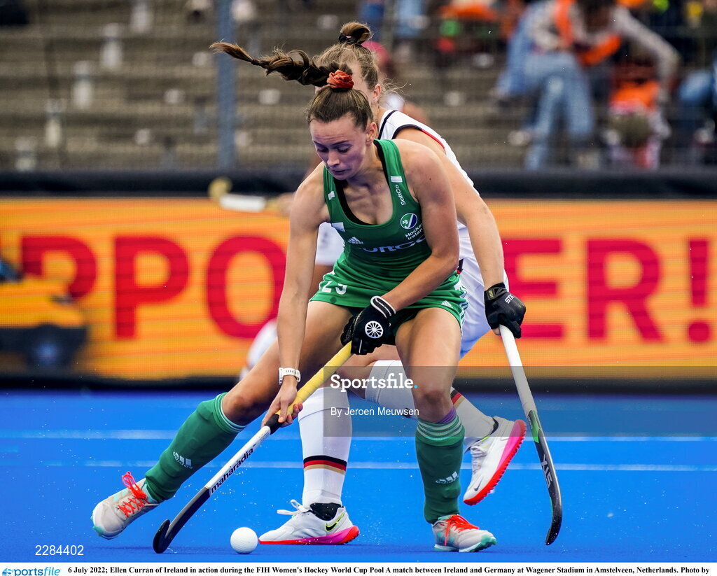 6 July 2022; Ellen Curran of Ireland in action during the FIH Women's Hockey World Cup Pool A match between Ireland and Germany at Wagener Stadium in Amstelveen, Netherlands. Photo by Jeroen Meuwsen/Sportsfile