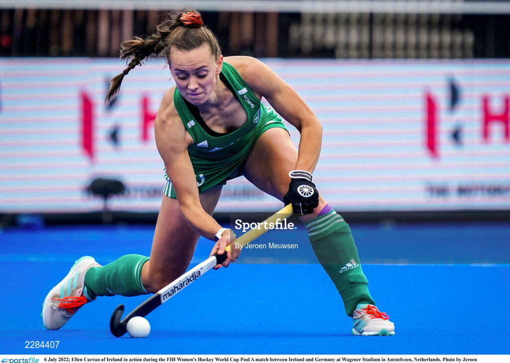 6 July 2022; Ellen Curran of Ireland in action during the FIH Women's Hockey World Cup Pool A match between Ireland and Germany at Wagener Stadium in Amstelveen, Netherlands. Photo by Jeroen Meuwsen/Sportsfile