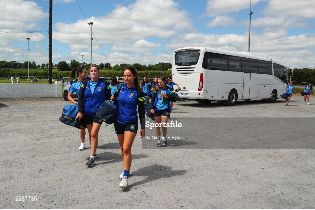 10 July 2022; The Roscommon team arrive before the TG4 All-Ireland Ladies Football Intermediate Championship Semi-Final match between Roscommon and Wexford at Crettyard GAA club, Crettyard, Laois. Photo by Michael P Ryan/Sportsfile