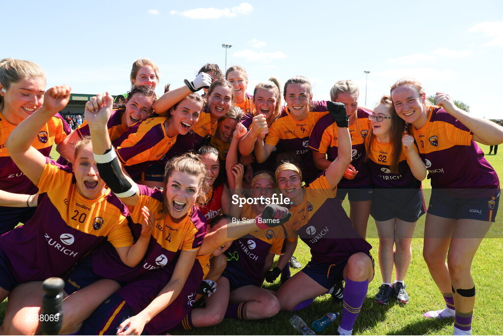 10 July 2022; Wexford players celebrate after the TG4 All-Ireland Ladies Football Intermediate Championship Semi-Final match between Roscommon and Wexford at Crettyard GAA club, Crettyard, Laois. Photo by Michael P Ryan/Sportsfile