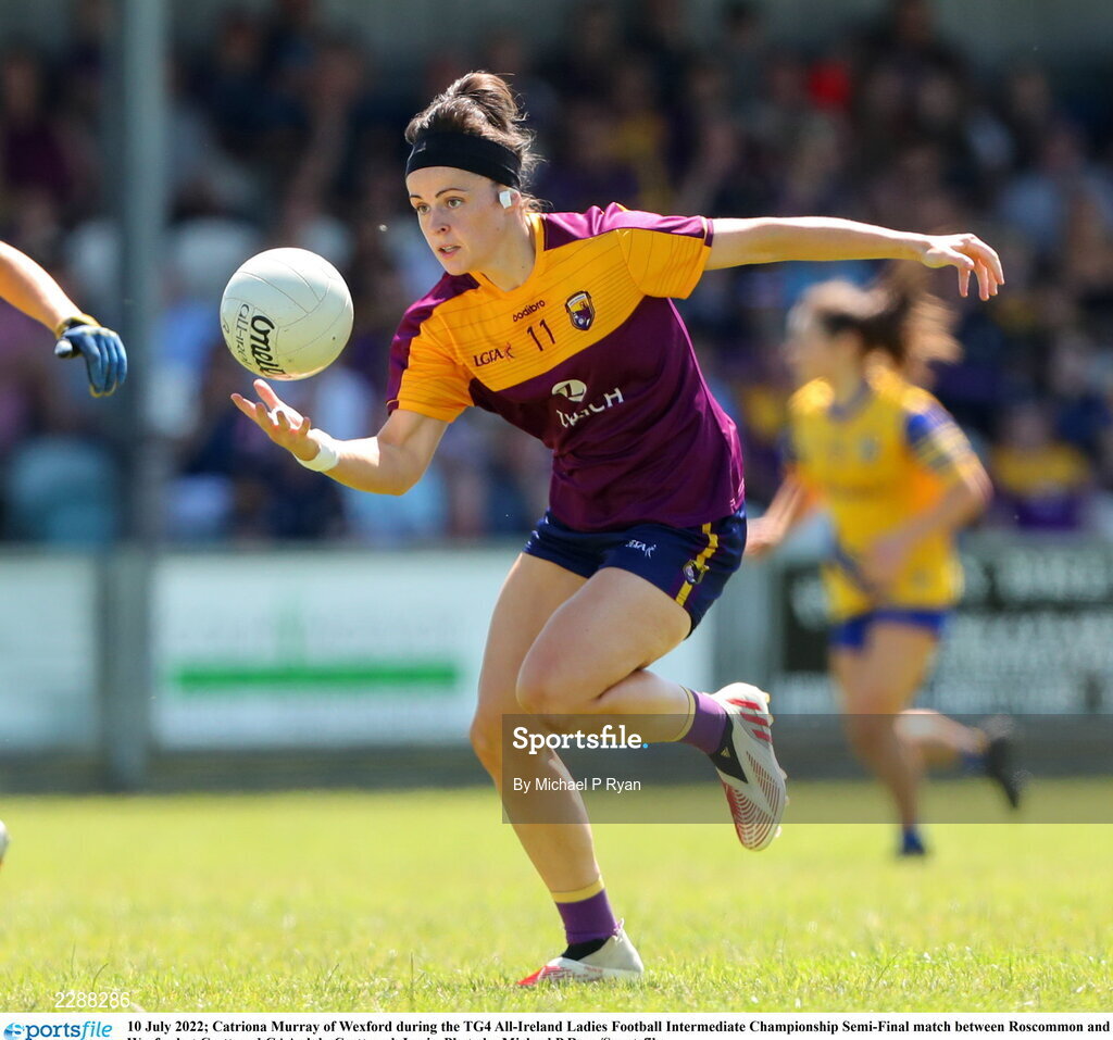 10 July 2022; Catriona Murray of Wexford during the TG4 All-Ireland Ladies Football Intermediate Championship Semi-Final match between Roscommon and Wexford at Crettyard GAA club, Crettyard, Laois. Photo by Michael P Ryan/Sportsfile