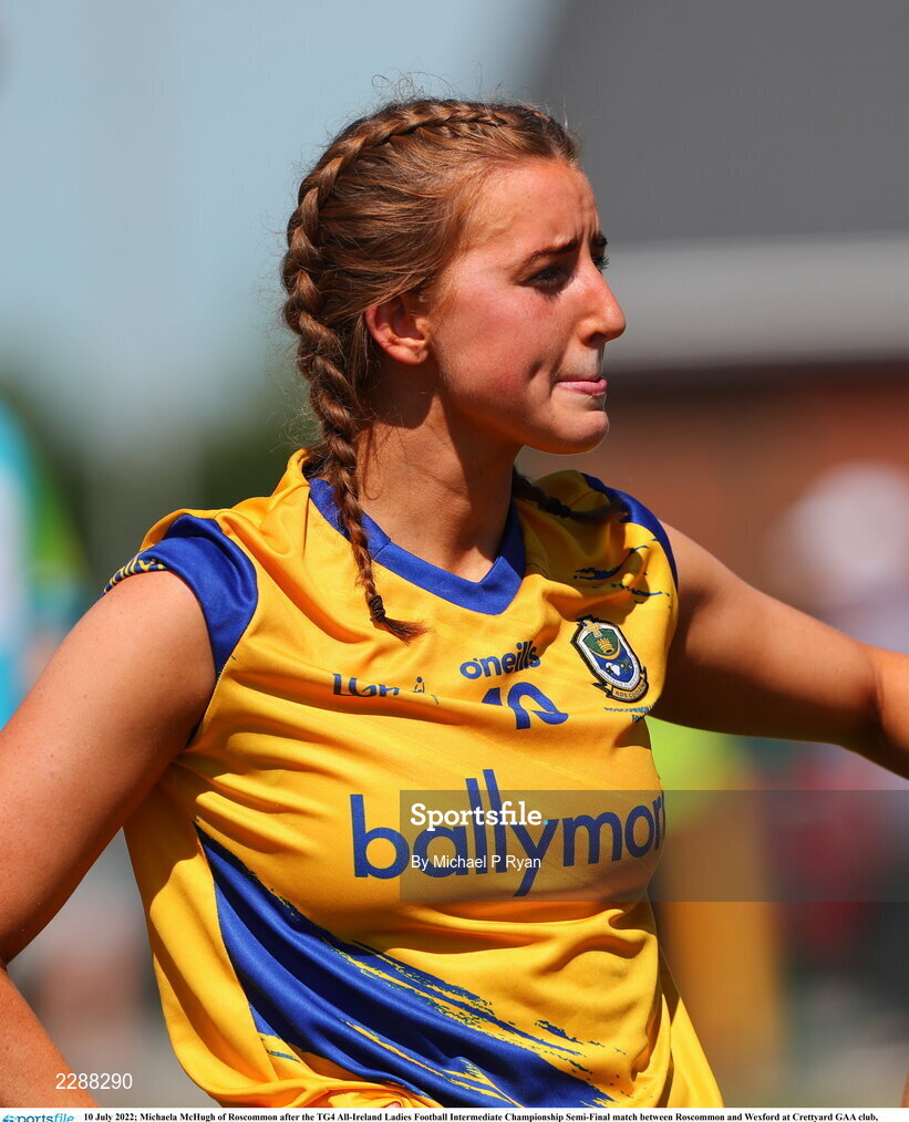 10 July 2022; Michaela McHugh of Roscommon after the TG4 All-Ireland Ladies Football Intermediate Championship Semi-Final match between Roscommon and Wexford at Crettyard GAA club, Crettyard, Laois. Photo by Michael P Ryan/Sportsfile