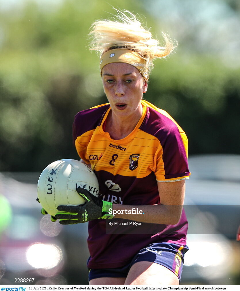 10 July 2022; Kellie Kearney of Wexford during the TG4 All-Ireland Ladies Football Intermediate Championship Semi-Final match between Roscommon and Wexford at Crettyard GAA club, Crettyard, Laois. Photo by Michael P Ryan/Sportsfile