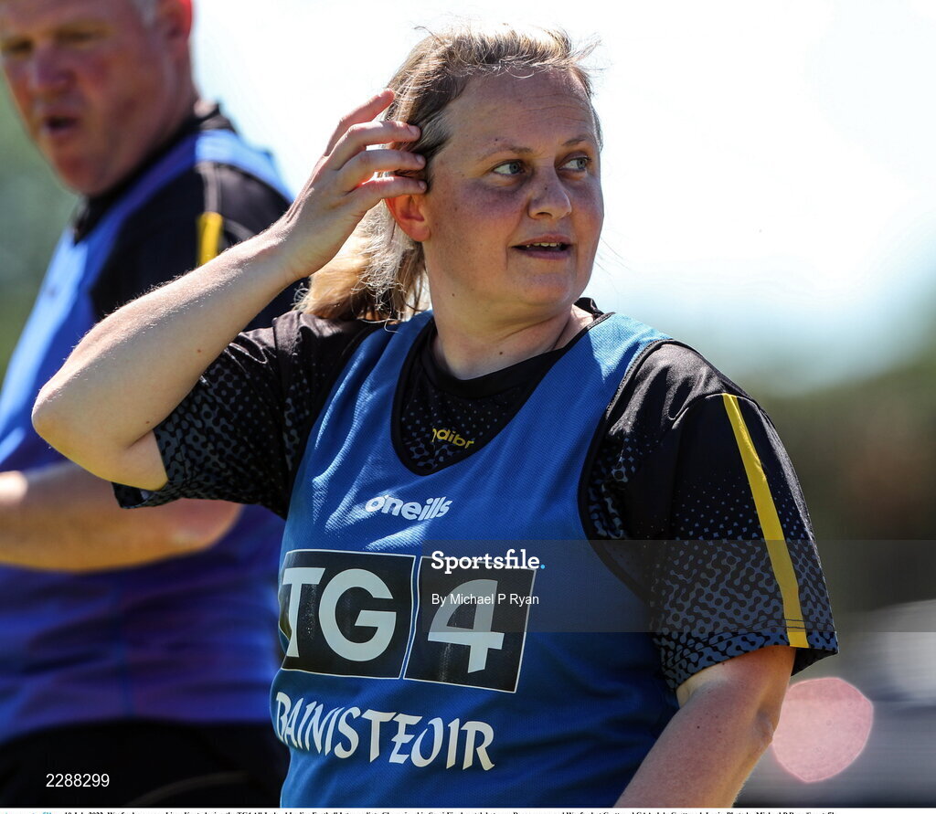 10 July 2022; Wexford manager Lizzy Kent  during the TG4 All-Ireland Ladies Football Intermediate Championship Semi-Final match between Roscommon and Wexford at Crettyard GAA club, Crettyard, Laois. Photo by Michael P Ryan/Sportsfile