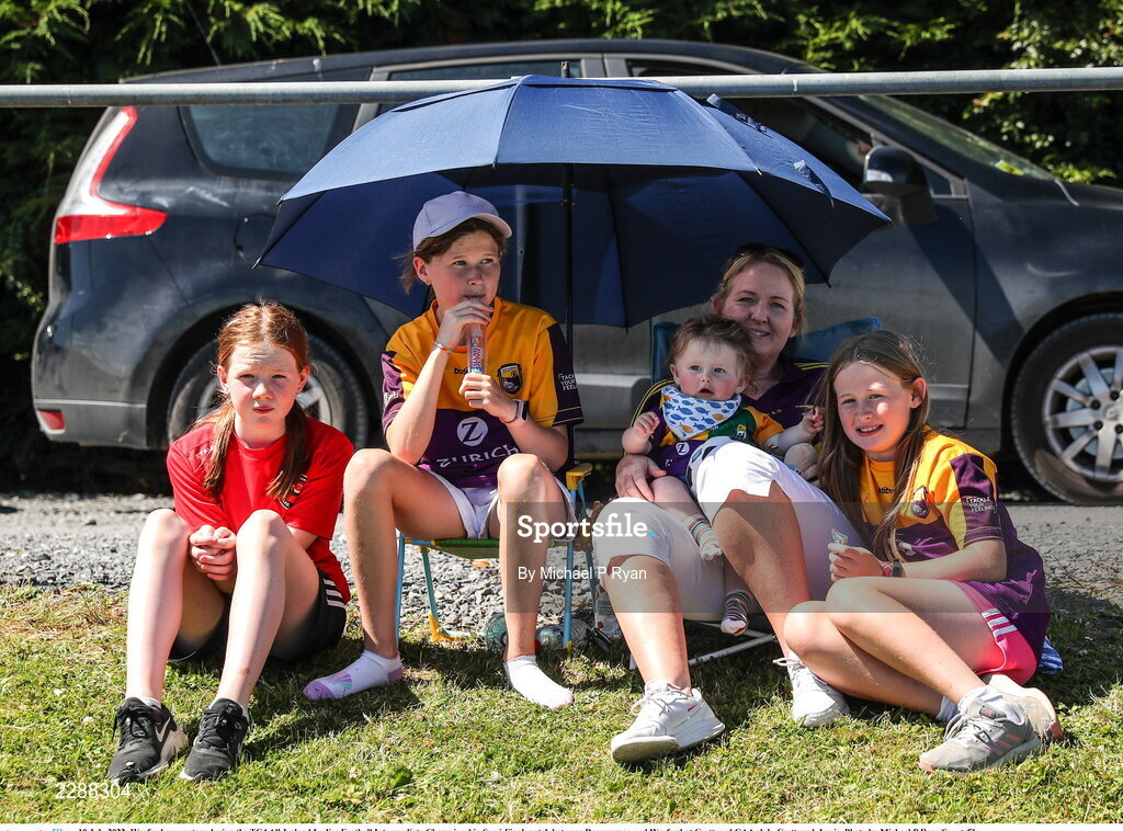 10 July 2022; Wexford supporters during the TG4 All-Ireland Ladies Football Intermediate Championship Semi-Final match between Roscommon and Wexford at Crettyard GAA club, Crettyard, Laois. Photo by Michael P Ryan/Sportsfile