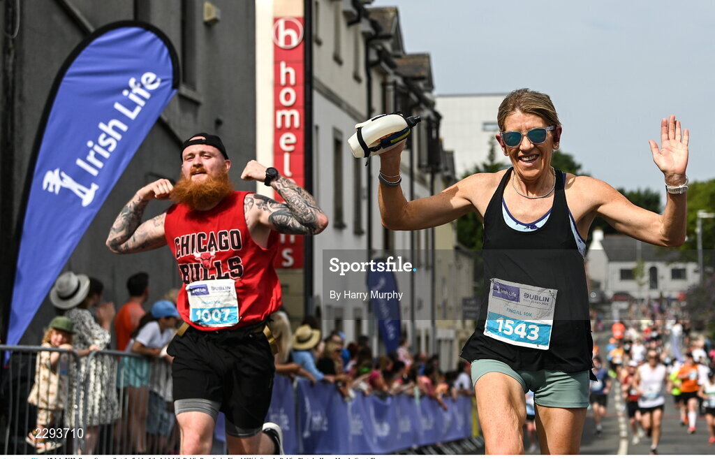 17 July 2022; Brona Cromwell at the finish of the Irish Life Dublin Race Series Fingal 10K in Swords, Dublin. Photo by Harry Murphy/Sportsfile