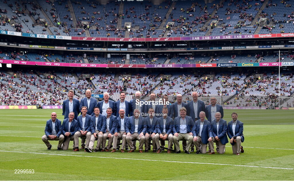 24 July 2022; The 1996 Meath All-Ireland winning team as the Jubilee teams are introduced to the crowd before the GAA All-Ireland Senior Football Championship Final match between Kerry and Galway at Croke Park in Dublin. Photo by Daire Brennan/Sportsfile