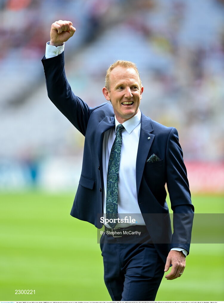 24 July 2022; Liam Hassett of the 1997 Kerry All-Ireland winning team as the Jubilee teams are introduced to the crowd before the GAA All-Ireland Senior Football Championship Final match between Kerry and Galway at Croke Park in Dublin. Photo by Stephen McCarthy/Sportsfile