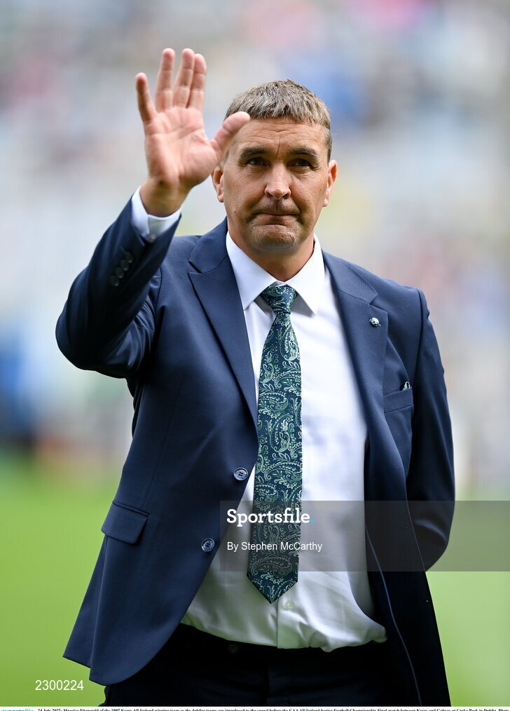 24 July 2022; Maurice Fitzgerald of the 1997 Kerry All-Ireland winning team as the Jubilee teams are introduced to the crowd before the GAA All-Ireland Senior Football Championship Final match between Kerry and Galway at Croke Park in Dublin. Photo by Stephen McCarthy/Sportsfile