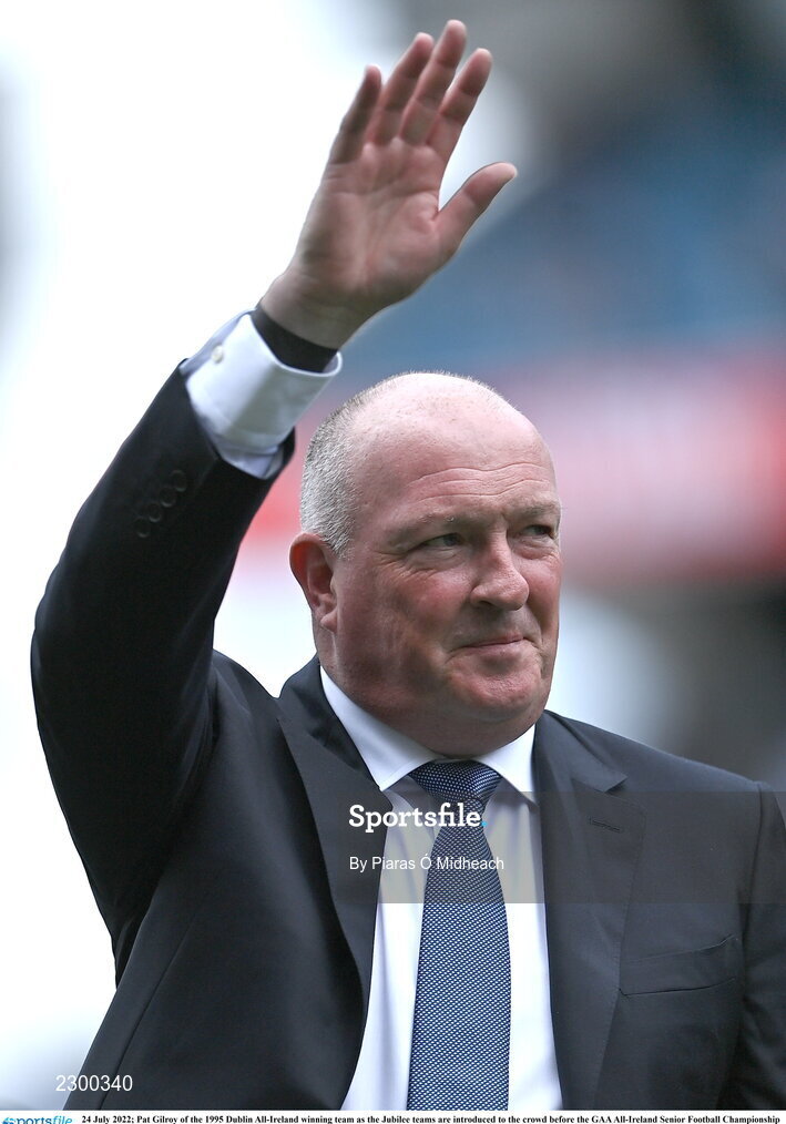 24 July 2022; Pat Gilroy of the 1995 Dublin All-Ireland winning team as the Jubilee teams are introduced to the crowd before the GAA All-Ireland Senior Football Championship Final match between Kerry and Galway at Croke Park in Dublin. Photo by Piaras Ó Mídheach/Sportsfile