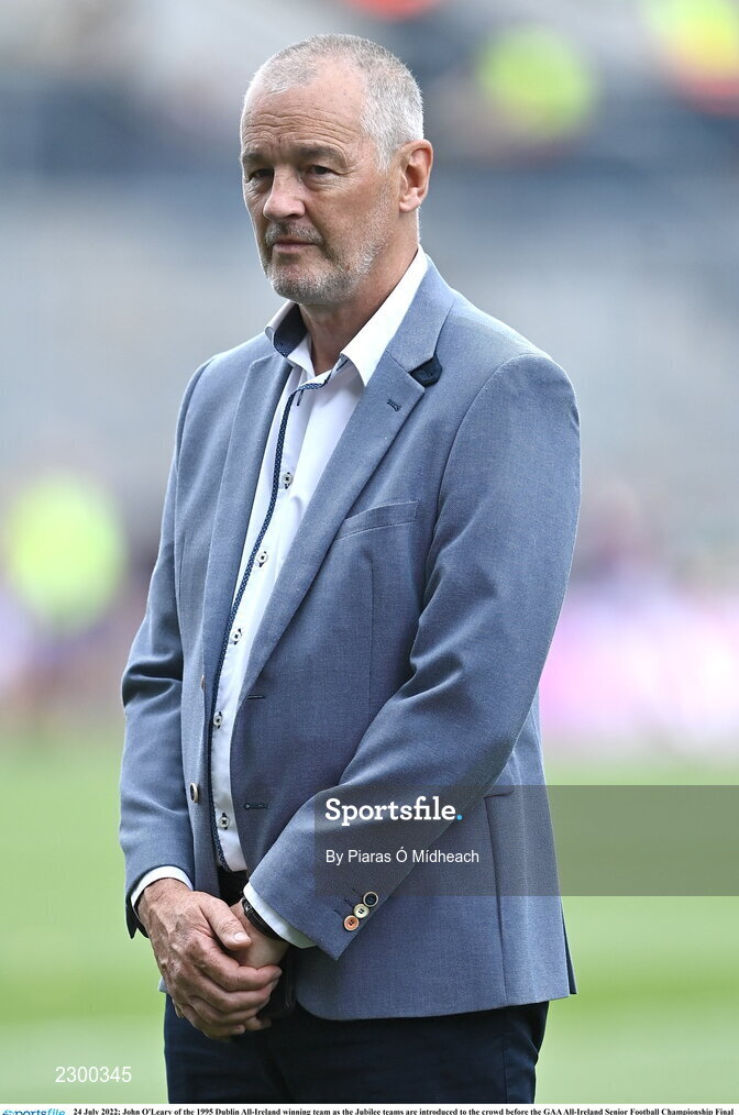 24 July 2022; John O'Leary of the 1995 Dublin All-Ireland winning team as the Jubilee teams are introduced to the crowd before the GAA All-Ireland Senior Football Championship Final match between Kerry and Galway at Croke Park in Dublin. Photo by Piaras Ó Mídheach/Sportsfile