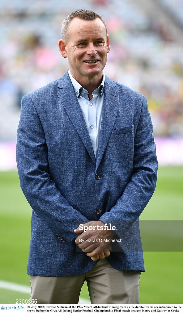 24 July 2022; Cormac Sullivan of the 1996 Meath All-Ireland winning team as the Jubilee teams are introduced to the crowd before the GAA All-Ireland Senior Football Championship Final match between Kerry and Galway at Croke Park in Dublin. Photo by Piaras Ó Mídheach/Sportsfile