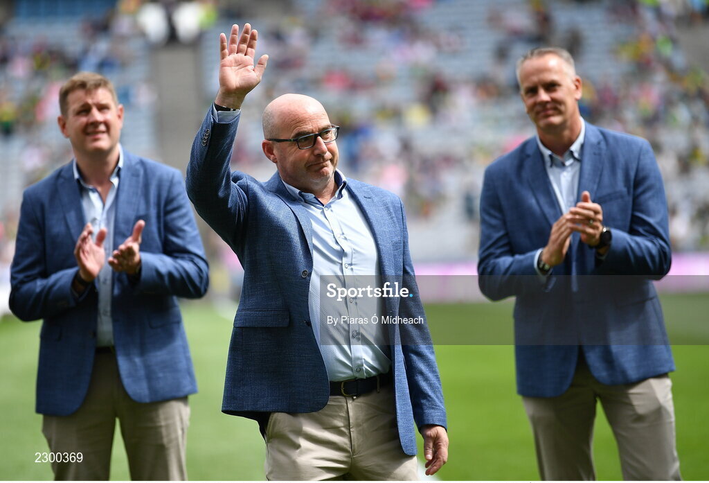 24 July 2022; Cathal Sheridan of the 1996 Meath All-Ireland winning team as the Jubilee teams are introduced to the crowd before the GAA All-Ireland Senior Football Championship Final match between Kerry and Galway at Croke Park in Dublin. Photo by Piaras Ó Mídheach/Sportsfile
