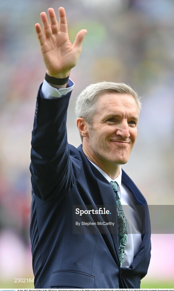 24 July 2022; Morgan O'Shea of the 1997 Kerry All-Ireland winning team as the Jubilee teams are introduced to the crowd before the GAA All-Ireland Senior Football Championship Final match between Kerry and Galway at Croke Park in Dublin. Photo by Stephen McCarthy/Sportsfile