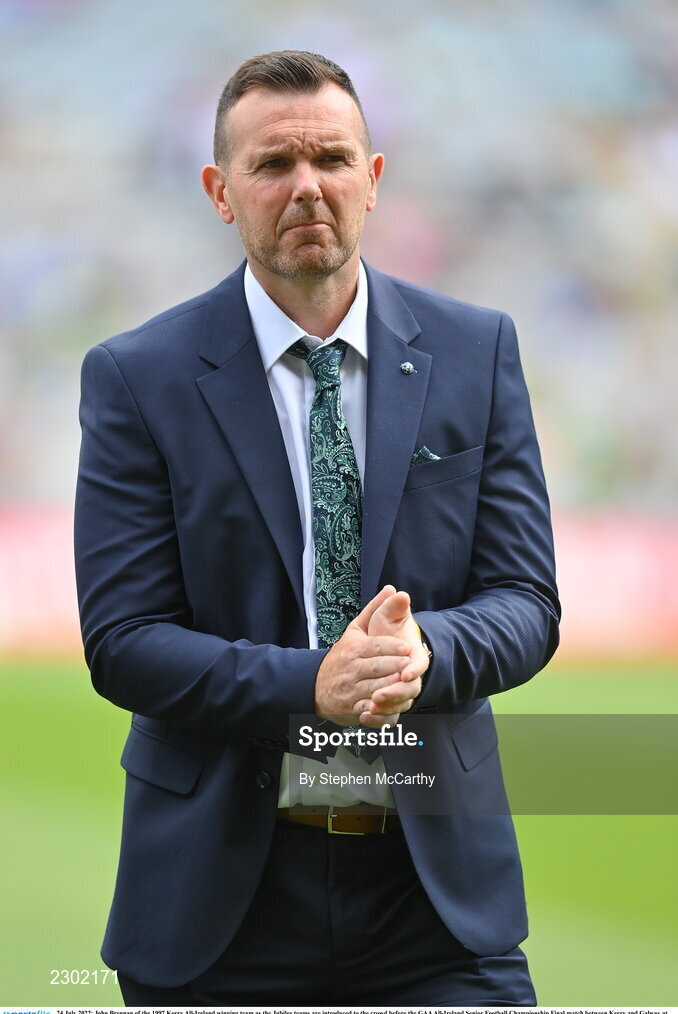 24 July 2022; John Brennan of the 1997 Kerry All-Ireland winning team as the Jubilee teams are introduced to the crowd before the GAA All-Ireland Senior Football Championship Final match between Kerry and Galway at Croke Park in Dublin. Photo by Stephen McCarthy/Sportsfile
