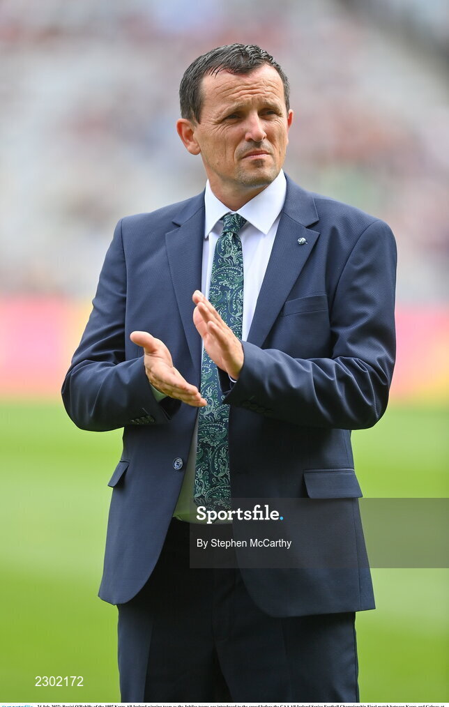 24 July 2022; Ruairi O'Rahilly of the 1997 Kerry All-Ireland winning team as the Jubilee teams are introduced to the crowd before the GAA All-Ireland Senior Football Championship Final match between Kerry and Galway at Croke Park in Dublin. Photo by Stephen McCarthy/Sportsfile