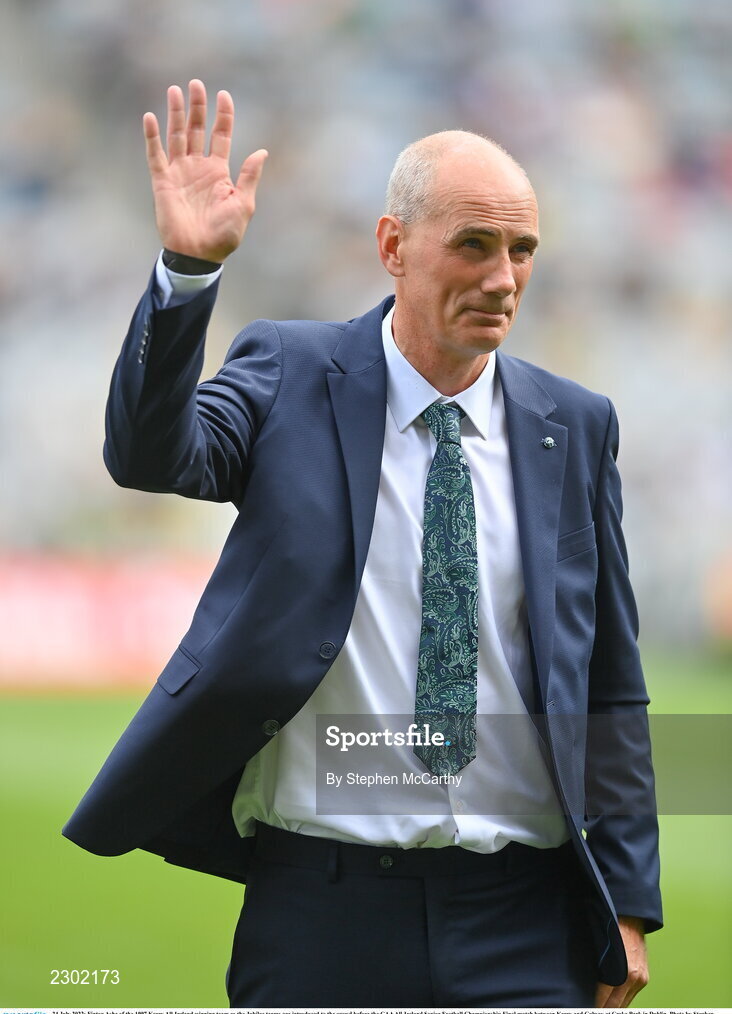 24 July 2022; Fintan Ashe of the 1997 Kerry All-Ireland winning team as the Jubilee teams are introduced to the crowd before the GAA All-Ireland Senior Football Championship Final match between Kerry and Galway at Croke Park in Dublin. Photo by Stephen McCarthy/Sportsfile