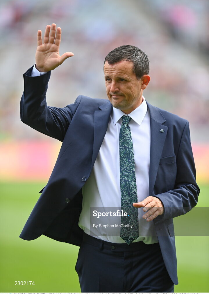 24 July 2022; Ruairi O'Rahilly of the 1997 Kerry All-Ireland winning team as the Jubilee teams are introduced to the crowd before the GAA All-Ireland Senior Football Championship Final match between Kerry and Galway at Croke Park in Dublin. Photo by Stephen McCarthy/Sportsfile