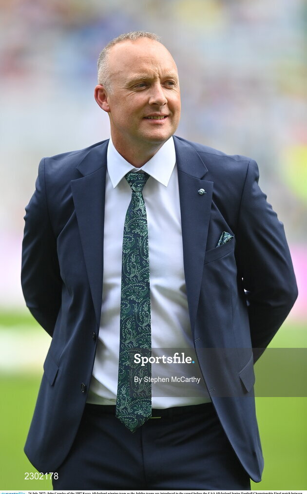 24 July 2022; John Crowley of the 1997 Kerry All-Ireland winning team as the Jubilee teams are introduced to the crowd before the GAA All-Ireland Senior Football Championship Final match between Kerry and Galway at Croke Park in Dublin. Photo by Stephen McCarthy/Sportsfile
