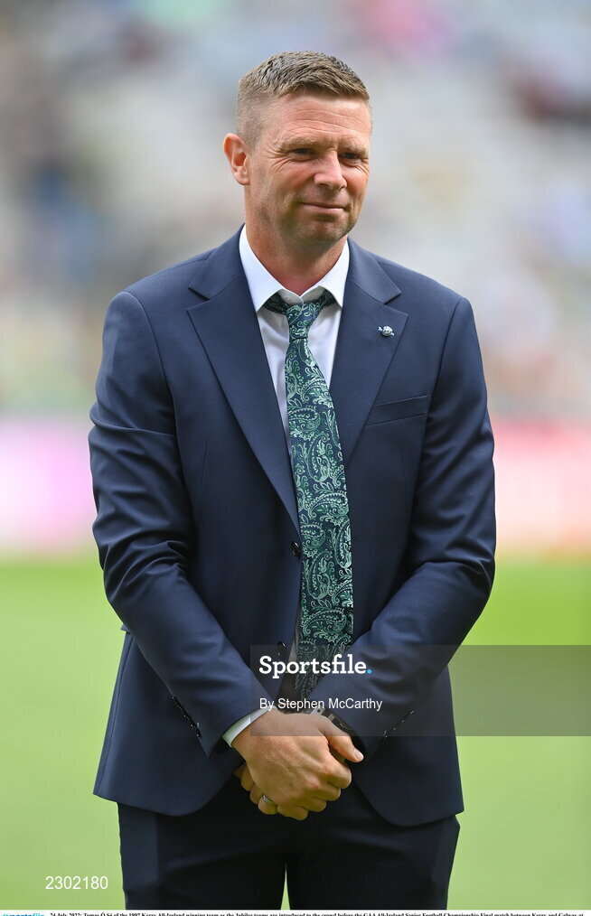 24 July 2022; Tomas Ó Sé of the 1997 Kerry All-Ireland winning team as the Jubilee teams are introduced to the crowd before the GAA All-Ireland Senior Football Championship Final match between Kerry and Galway at Croke Park in Dublin. Photo by Stephen McCarthy/Sportsfile